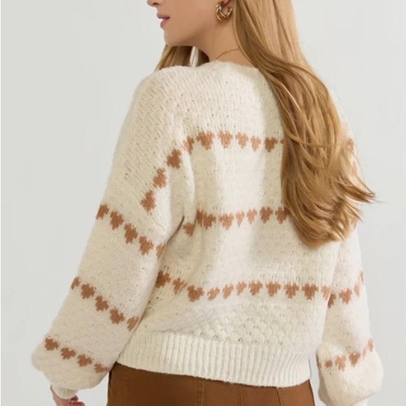 Francesca's Collections Cream Sweater with Tan Pattern - Picture 2 of 5